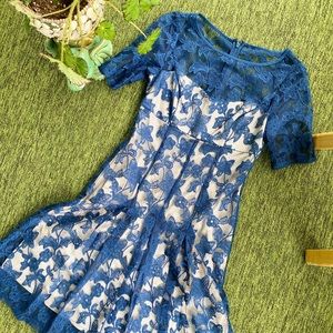 Adrianna Papell Dark Blue Dress with Lace Overlay
